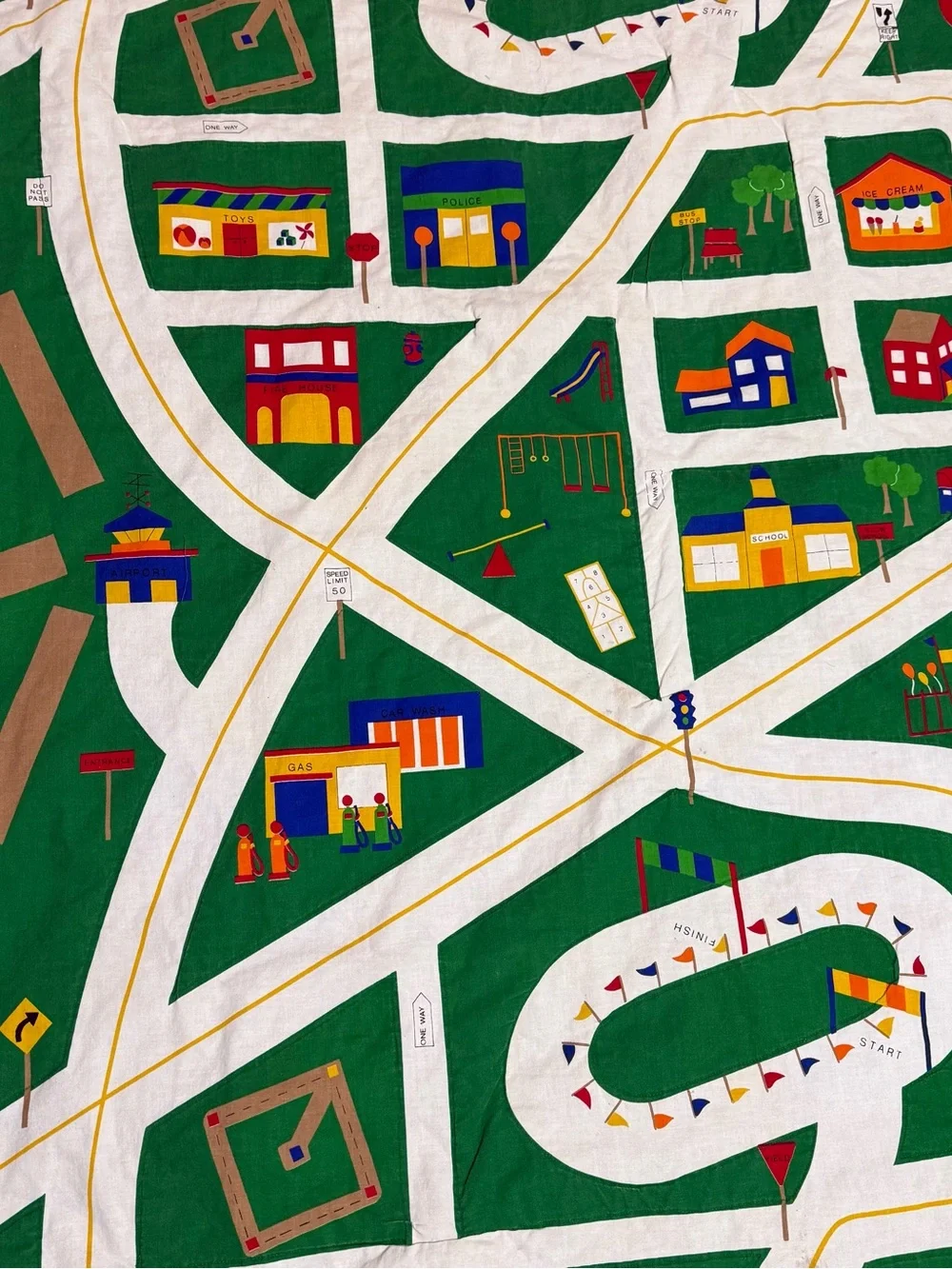 Vintage 80’s Play Town Kids Car Play Mat Quilted Blanket/Town Car Mat